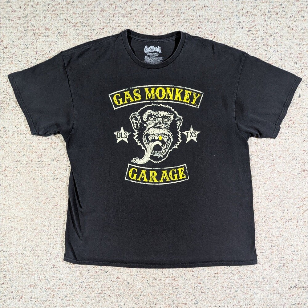 Gas Monkey Garage T-Shirt Mens 2XL Black Gold Tooth DLS TXS Graphic Mechanic Tee